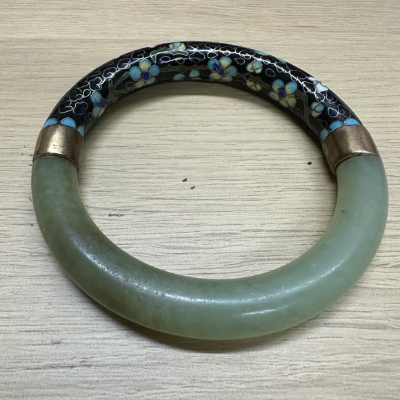 VINTAGE CHINESE JADE CLOISONNE BANGLE BRACELET - Picture 1 of 11
